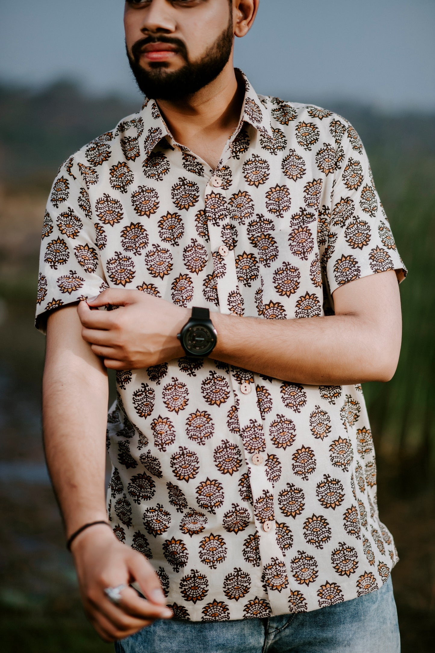 Butter Scotch Block Printed Shirt